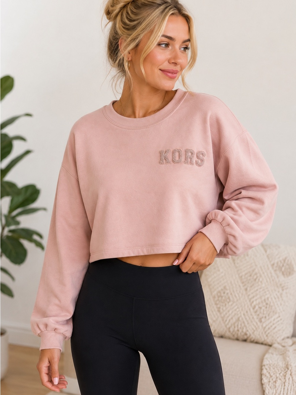 Michael Kors Women's Cropped Crewneck Sweatshirt - Dusty Pink